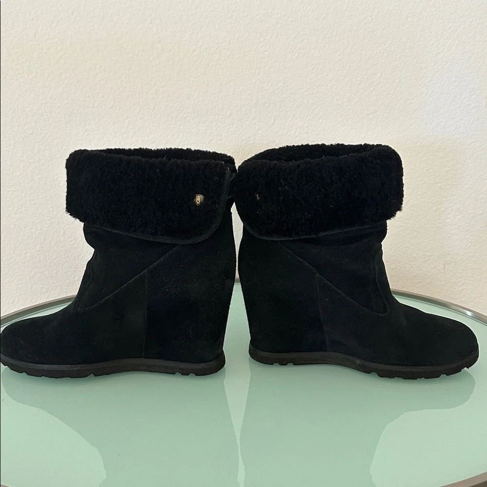 UGG Australia Black Kyra Wedge Genuine Shearling Boots